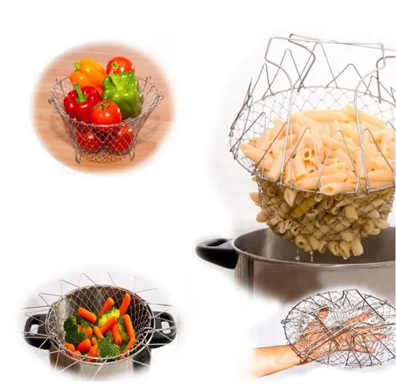 1 шт. складная промывка паром деформация Fry Chef French Basket Волшебная корзина сетчатая