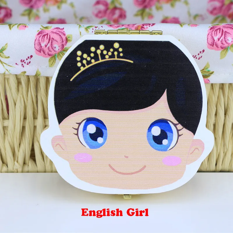 Type B English Girl Органайзер для детских зубов, испанский, английский, португальский, русский, молочный, для хранения зубов, для хранения пуповины, Lanugo, чехол для хранения, сувенир - Цвет: Type B English Girl