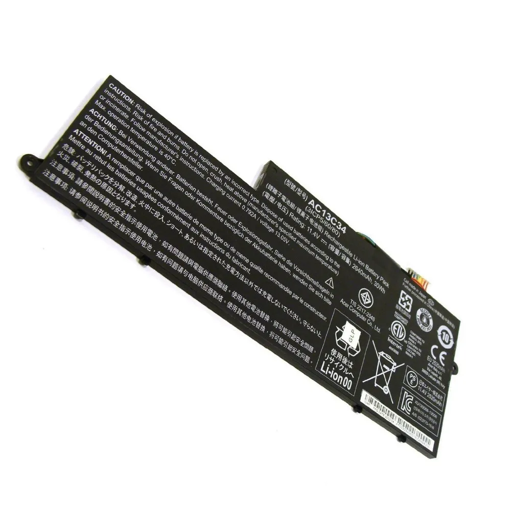 Ac13c34 аккумулятор для acer aspire v5 122p series 3icp5/60/80 kt.00303.005 11.4 В 2640 мАч 30wh|battery for aspire|battery