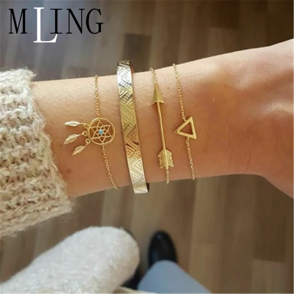MLING 5 шт./компл. винтажный Ловец снов стрела треугольный браслет для женщин