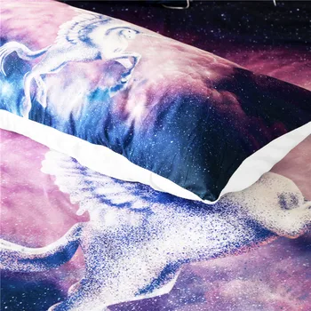 BlessLiving Unicorn Pillowcase Flying Horse with Wings Pillow Case Psychedelic Space Pillow Cover Romantic Purple Nebula Bedding 2