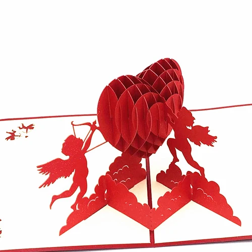 Red Купидон, сердечко 3D Pop Up Поздравительная открытка Подарочная открытка ручной работы для дня рождения, свадьбы, годовщины Счастливого Рождества ко Дню Святого Валентина - Цвет: Red