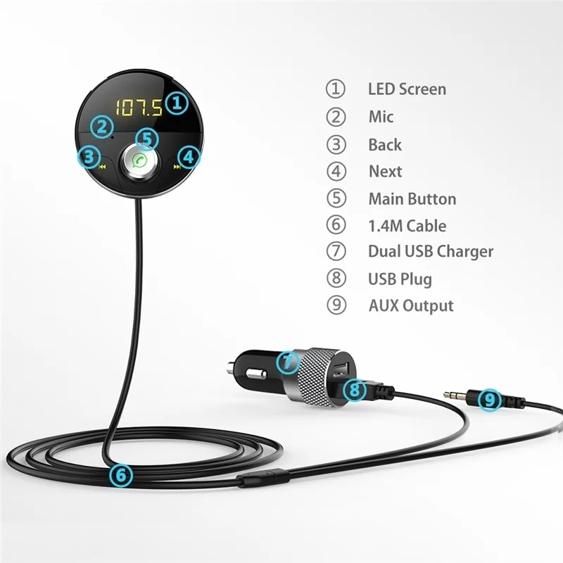 Bluetooth Handsfree Car Kit AUX Audio Jack MP3 плеер беспроводной fm-передатчик Авто USB адаптер Phone