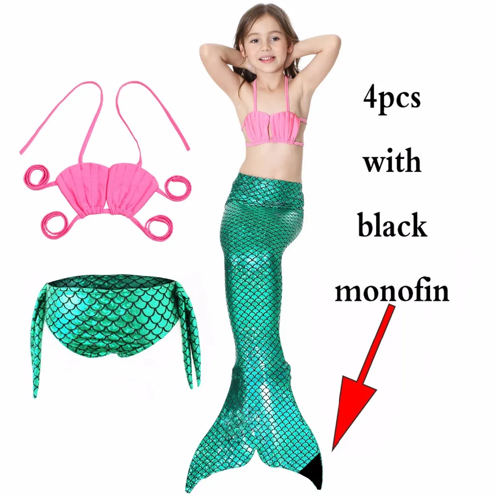Детский хвост русалки для девочек с черным моноластом плавания костюм принцессы