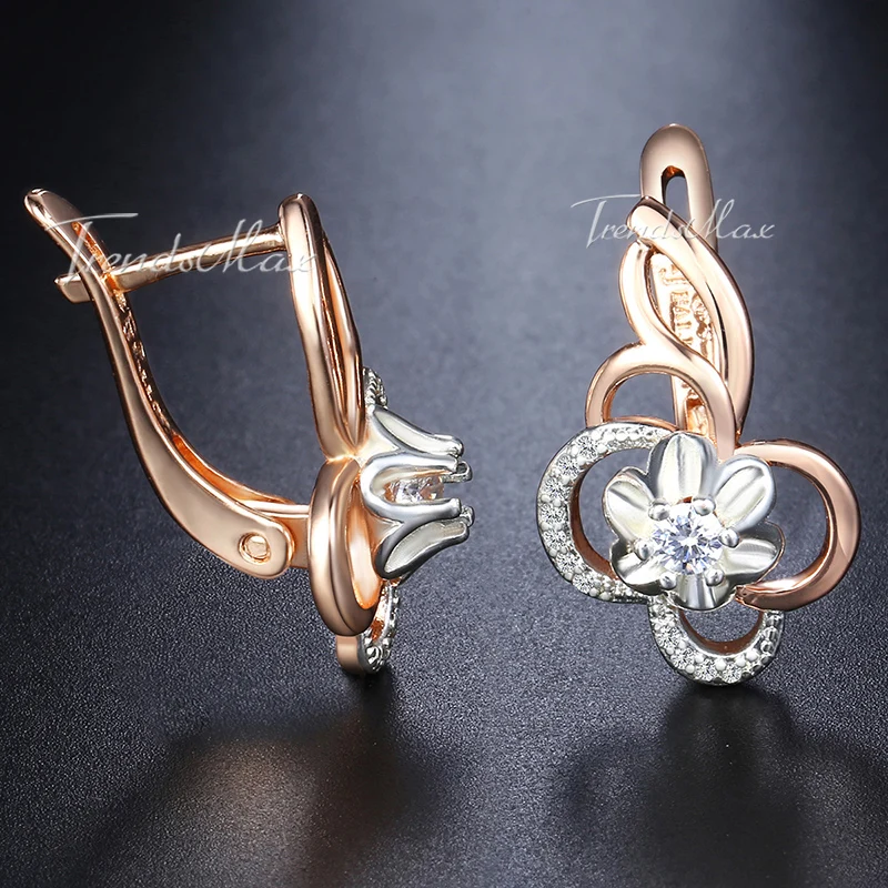 

Womens Stud Earrings White Flower Cubic Zircon 585 Rose Gold Color Earrings For Women Jewelry Valentines Gifts HGE131