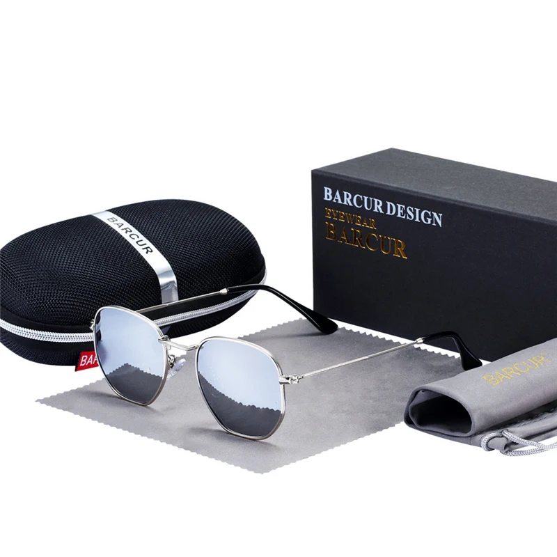 Silver Silver BARCUR Классические отражающие солнцезащитные очки мужские Нержавеющая сталь оправа очки Солнцезащитные очки женские Oculos De Sol - Цвет линз: Silver Silver