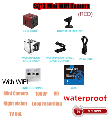 Оригинальная мини-Камера WI-FI Камера SQ13 SQ23 SQ11 SQ12 FULL HD 1080P Ночное видение Водонепроницаемый оболочки CMOS Сенсор Регистраторы видеокамера - Цвет: SQ13 RED