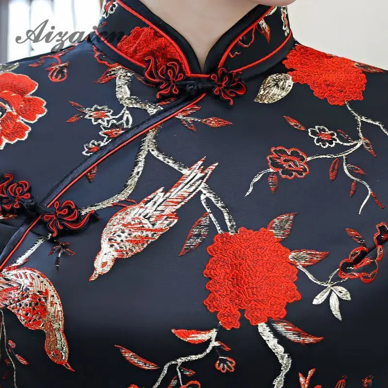 Восточный стиль ретро длинный Cheongsam черный Chinoise тонкий Qi Pao для женщин Китайская традиционная одежда платье Ципао Женская Роба в восточном стиле