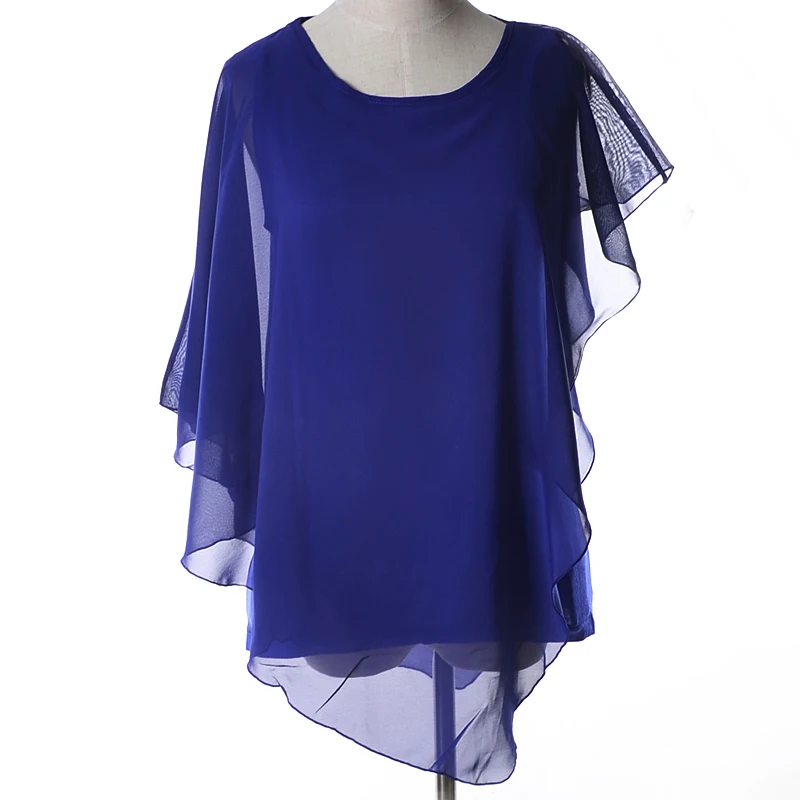 Желтый Летние Блузки Нерегулярные Форме Крыла Летучей Мыши Рукав Шифона Рубашку