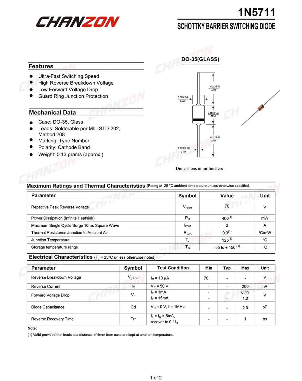 (50 шт.) выпрямительные диоды 1N5711 Schottky 15mA 70 V DO 35 Axial 1N IN 5711 IN5711 15 mA вольт|rectifier diode|schottky