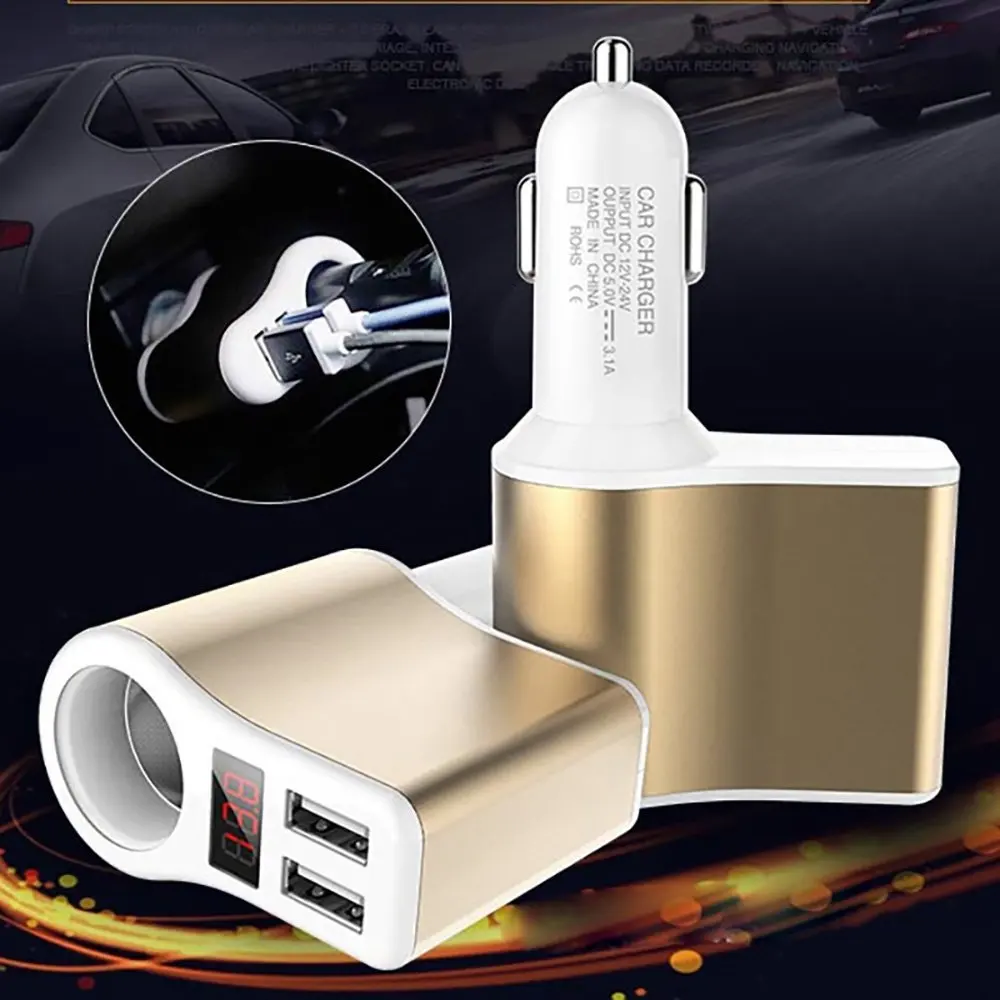 Cargador Usb Авто 3.1A два Переходник для зарядки в машине Быстрая зарядка + гнездо