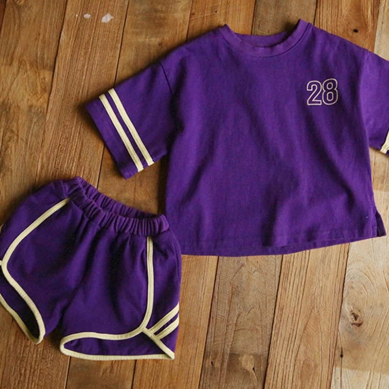 

BINIDUCKLING Summer Girls Kid Clothing Sets Letter Stripe Cotton T-shirt+Shorts 2PCS Outfit For Kids Children Girls Clothes