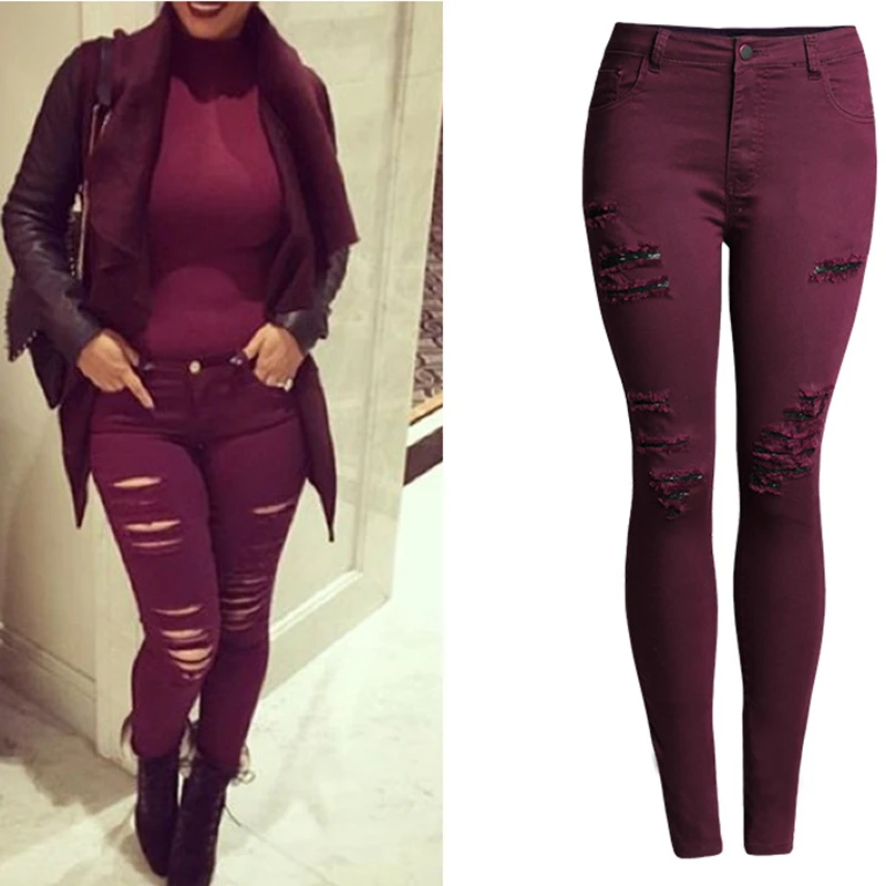 

Elastic ripped jeans for women Hole Pencil Pants high waist jeans women denim pants Casual jean trousers pantalones vaqueros