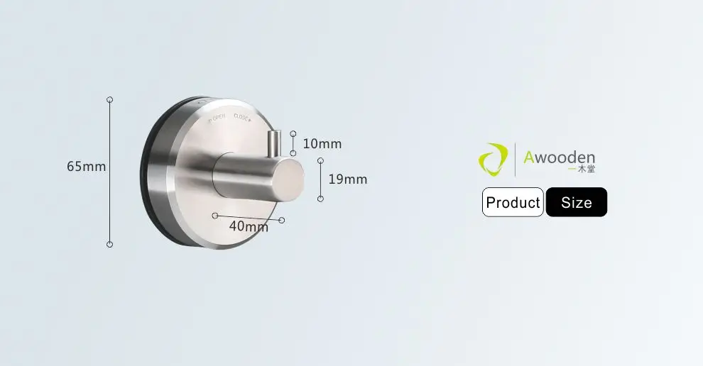 Awooden towel hook self adhesive NO DRILLING vacuum suction cup metal brushed finish for bath toilet kitchen garage storage