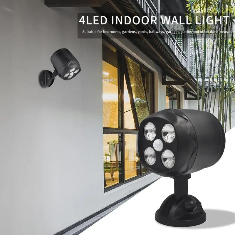 4LED Motion Sensor Spotlight Waterproof Garden Wall Light Street Security Lamp