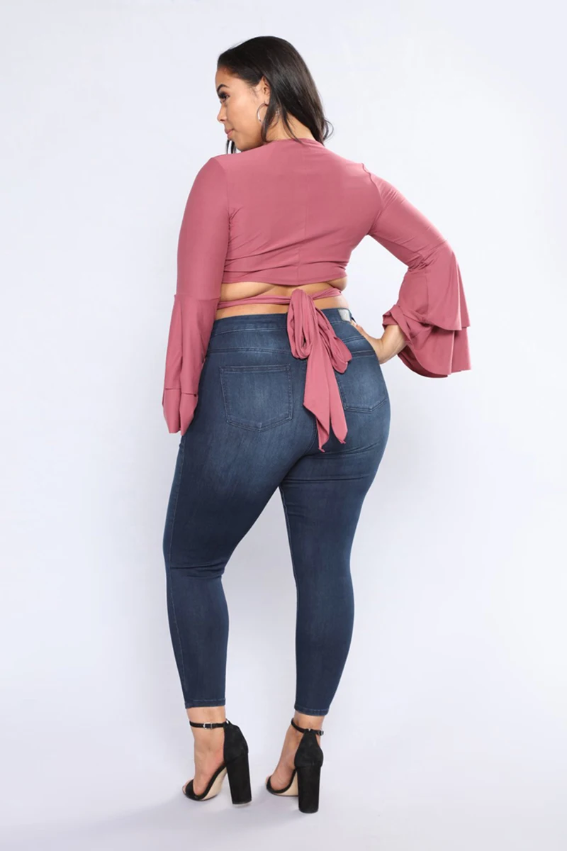 Женские узкие джинсы карандаш размера плюс синие потертые стрейч с высокой