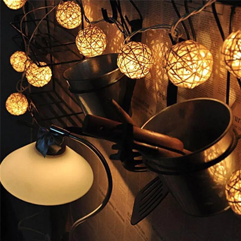 Rattan Ball AA LED String Light 2M 20Led Warm White Fairy Holiday For Party Christmas Wedding Decoration | Лампы и освещение