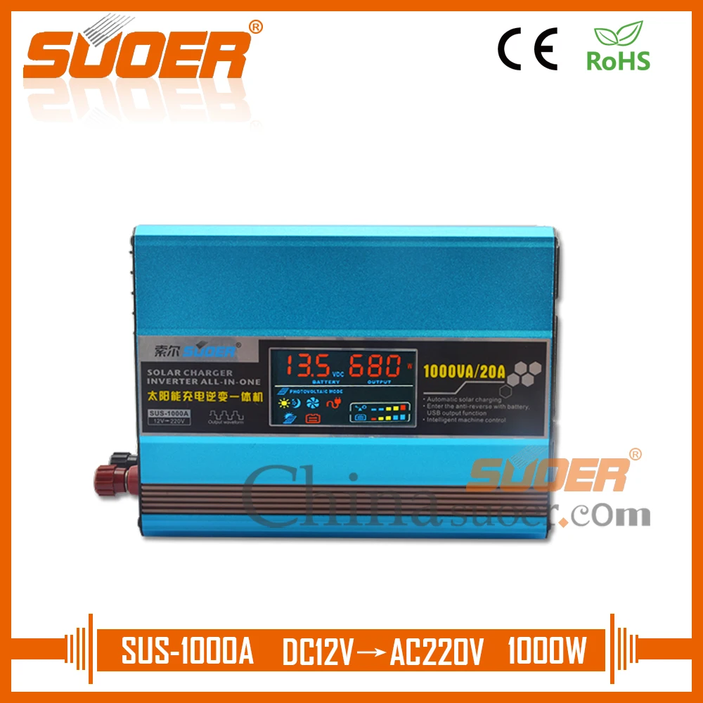 Suoer【Hybrid Inverter】 1000 Вт 12 В 220 В инвертор солнечный инвертор со встроенным 20A Контроллер заряда(SUS-1000A