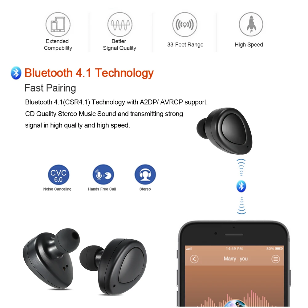 CUFOK K2 наушники Bluetooth гарнитура Беспроводные с микрофоном наушники-вкладыши TWS
