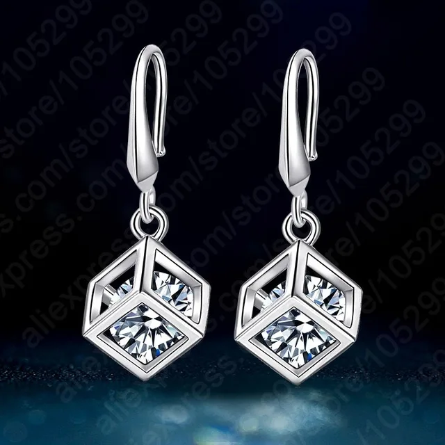 

Big Promotion Shinning Cubic Zirconia Special Square 100% 925 Sterling Silver Top Quality Drop Earrings Wedding Jewelry