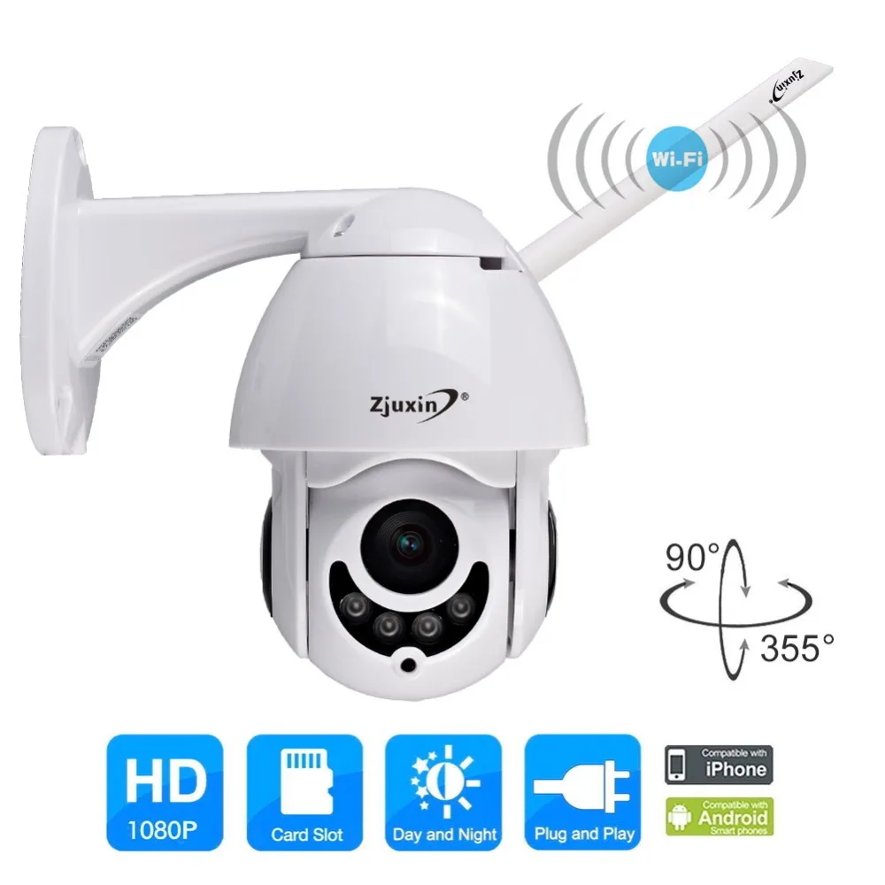 Zjuxin Camara IP WiFi 1080P HD 2MP PTZ IR Onvif сигнализация выход беспроводная камера домашнее