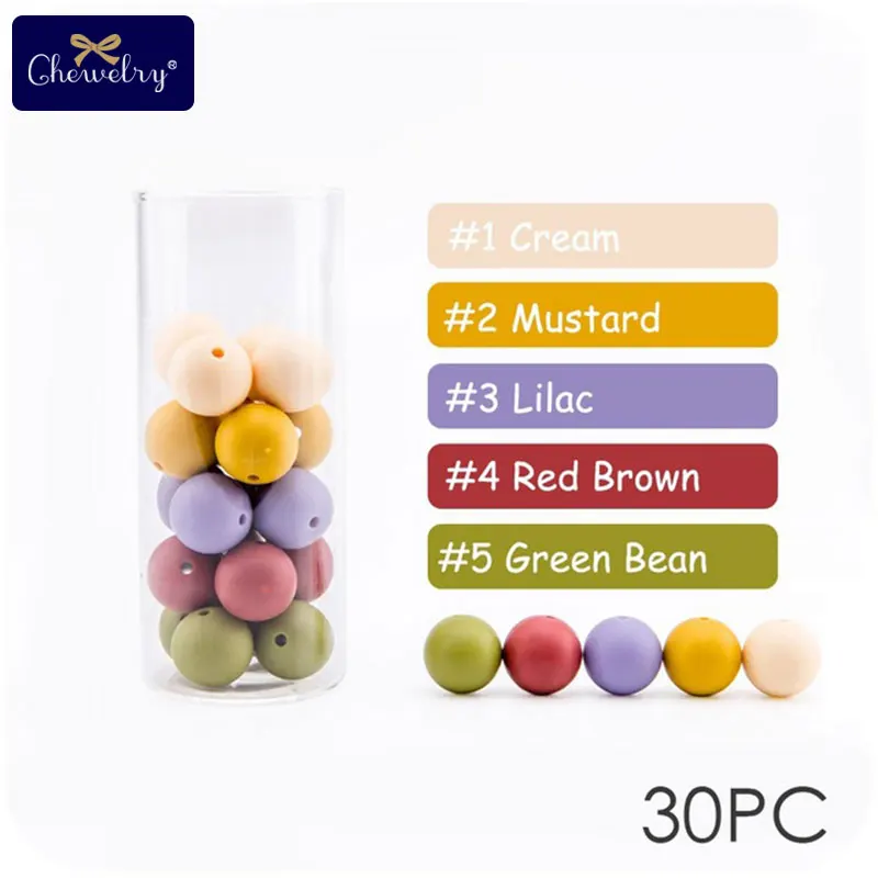 Cream Brown CHEWELRY 30 шт. 12 мм детский силиконовый Прорезыватель для зубов из бусин жемчужный силиконовый пищевой Прорезыватель для зубов DIY браслет для кормления детей - Цвет: Cream Brown