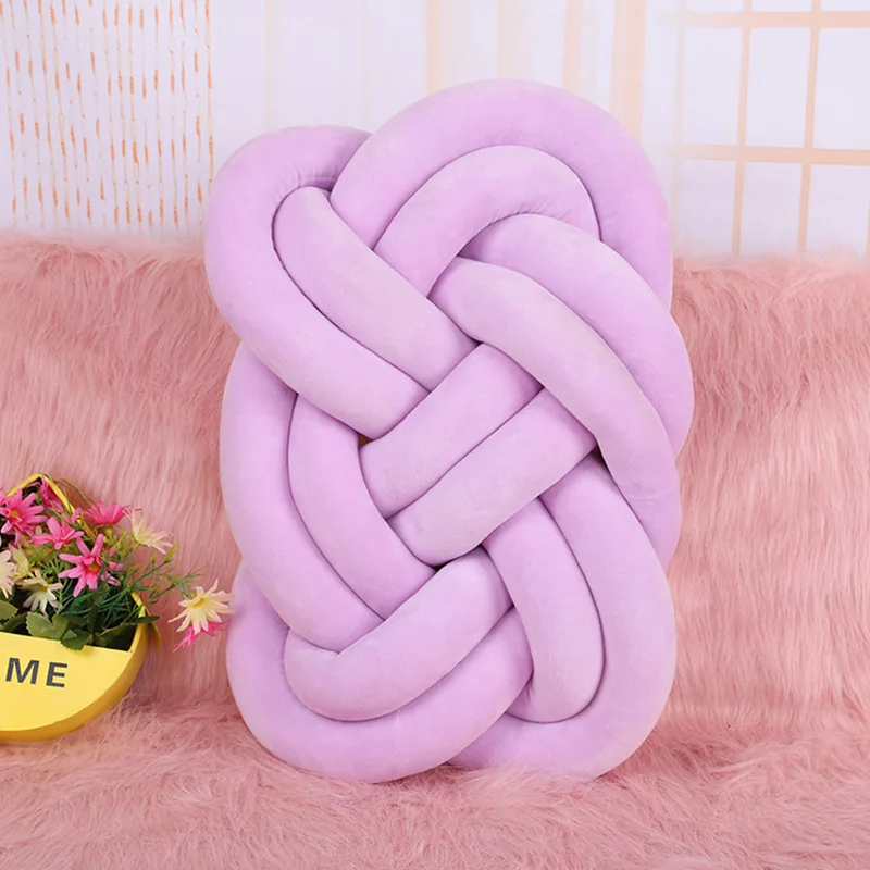 purple Длинная плетеная Подушка с узлом для детской кроватки, декор для детской комнаты, бампер для детской кроватки/подушки для детской кроватки, тканые подушки ручной работы - Color: purple