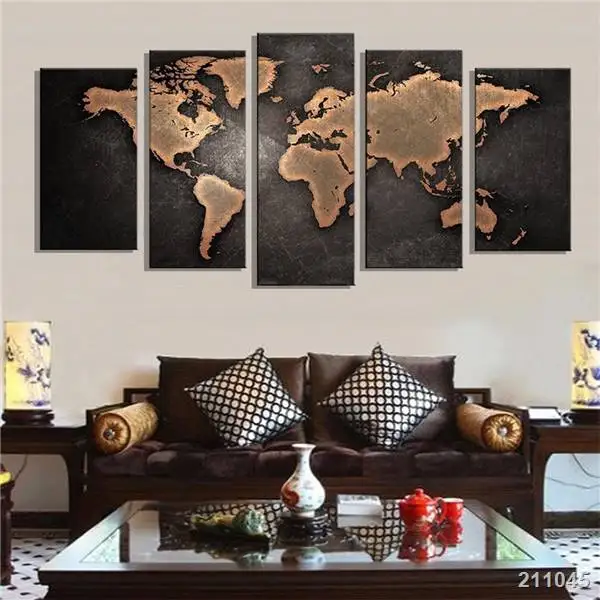 Современная картина на стену 5 шт./компл. винтажная Картина холсте с картой мира
