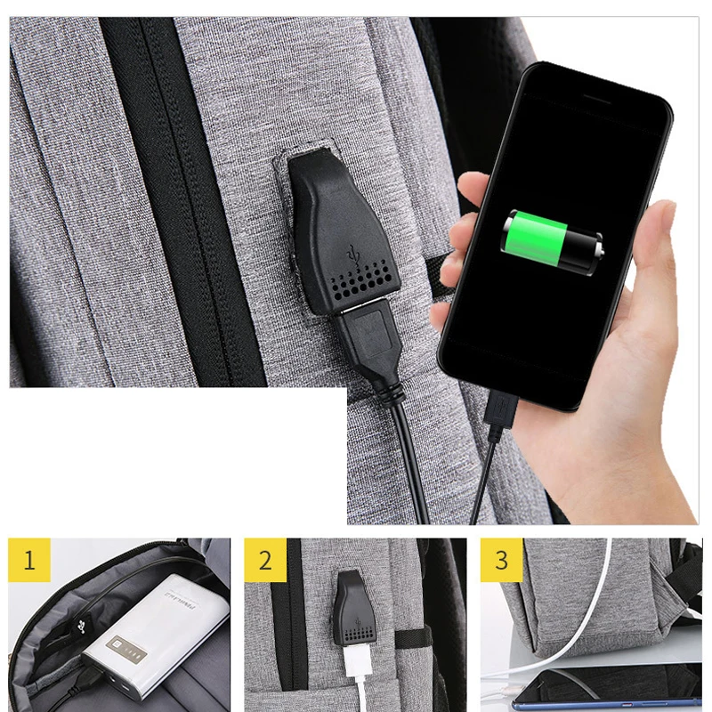 Мужской/женский рюкзак с USB-зарядкой серый/черный/синий/темно-серый Рюкзак для