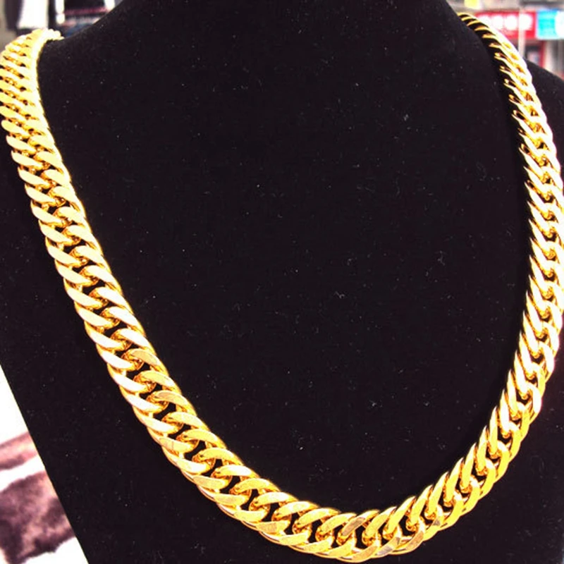 

Heaviest Yellow Gold Filled Mens Necklace Double Curb Chain 24in