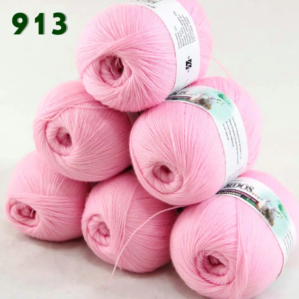 Baby pink 913 Лот из 6 мотков тонкая кружевная Мягкая шерстяная акриловая кашемировая пряжа трикотажная 238-пряжа C1 - Цвет: Baby pink 913