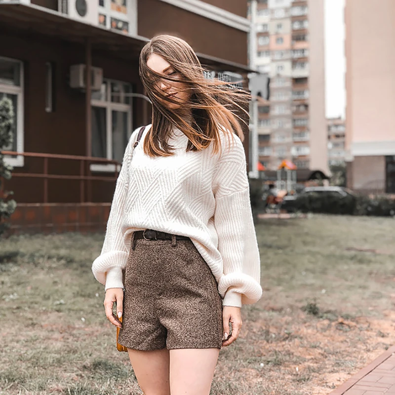 Pull Femme,, зима-осень, вязаный кашемировый свитер большого размера, женский, с рукавом-фонариком, со стразами, базовый, уплотненный, пуловеры