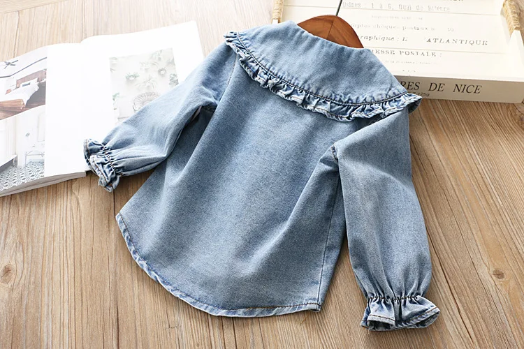 Модная детская одежда джинсовые рубашки для девочек + многослойная юбка на талии