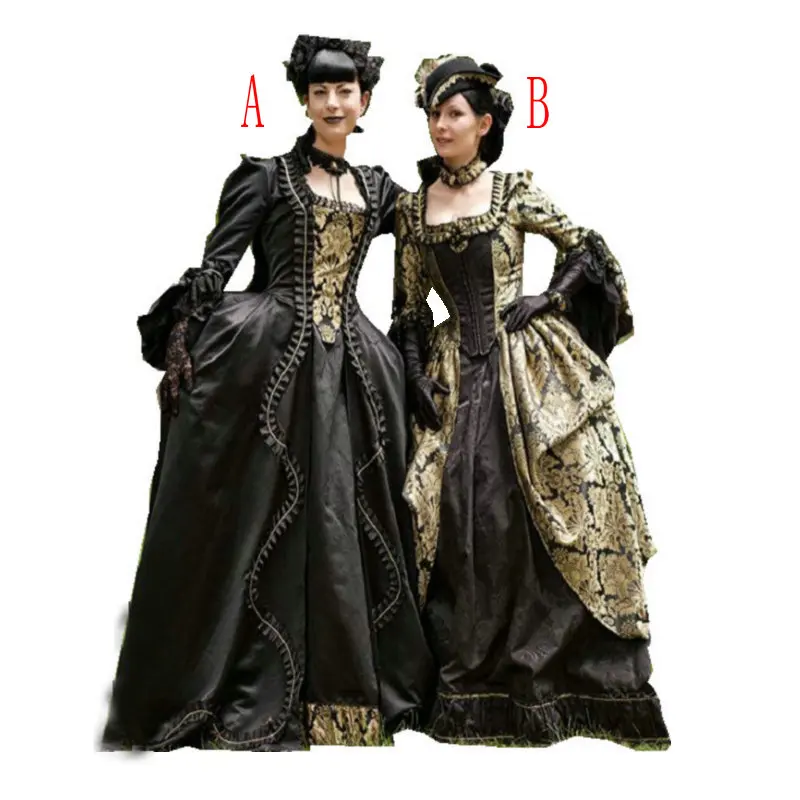 

Historical Customer-made Black Vintage Costumes Renaissance Dress Steampunk dresses Gothic Cosplay Halloween Dresses C-1216