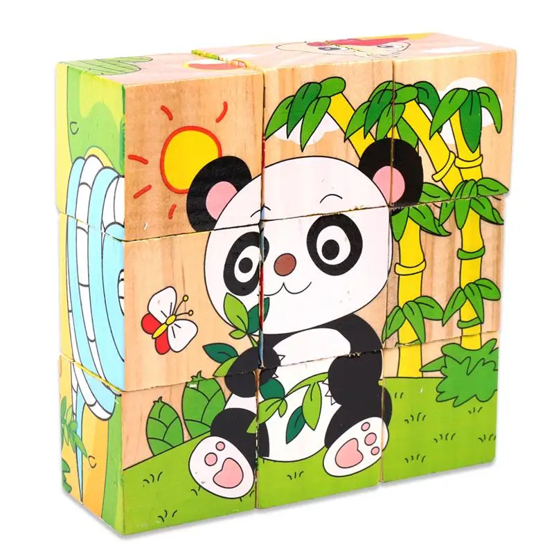 Деревянная игра пазл 9 шт. 6 сторонние животные деревянные игрушки для детей