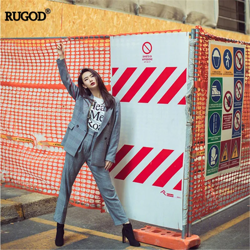 Женские костюмы в клетку RUGOD офисные комплекты с двубортным блейзером английском