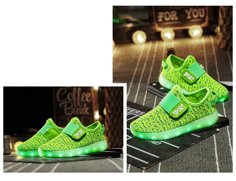 Size 25-37 Kids Led USB Recharge Glowing Shoes Children's Hook Loop Shoes Children's Glowing Sneakers Kids Led Luminous Shoes