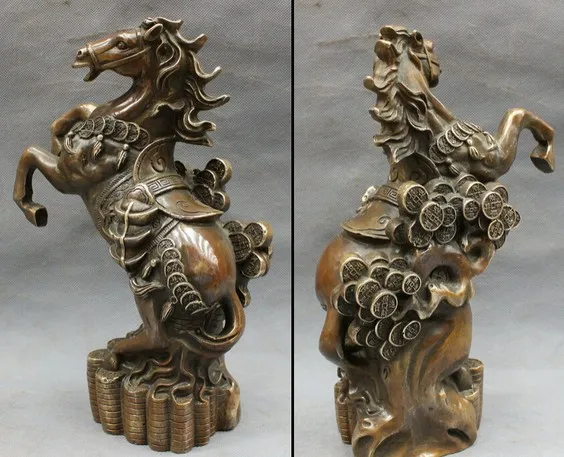 YM 322 10&quot Folk Chinese Bronze Copper Year Zodiac Wealth Up Leg Horse Statue On Coin | Дом и сад