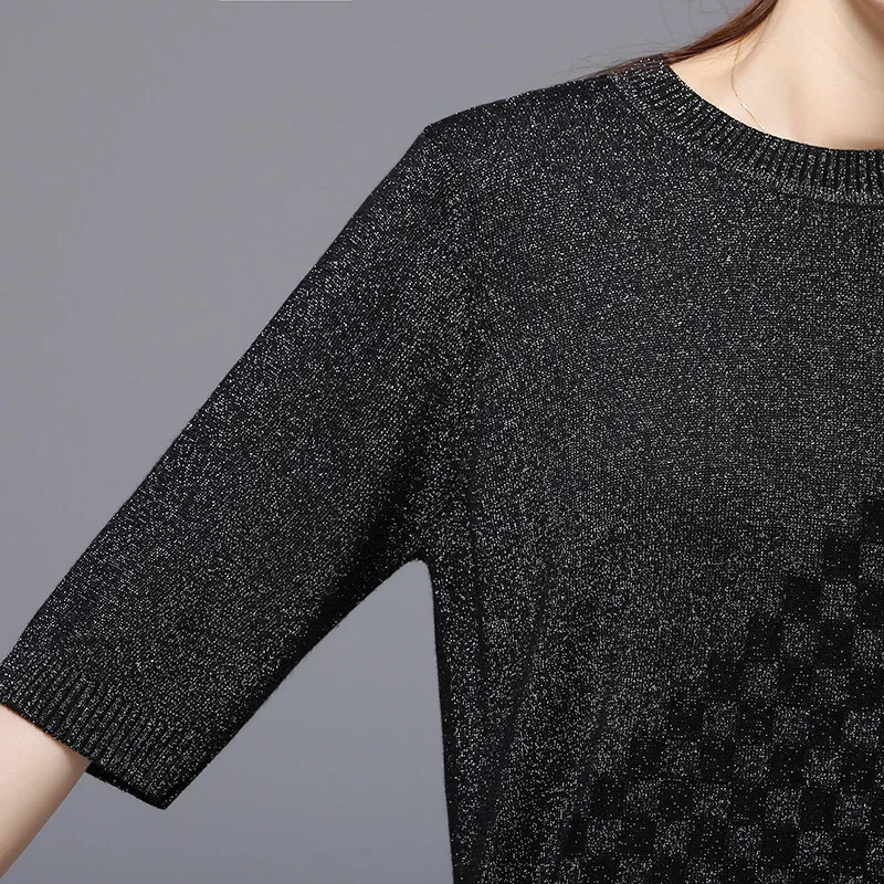 2018 Korean Style Loose Short Sleeve Bright Thin Flash Sweater Shirt Women Sweaters And Pullovers Tops Streetwear Woman Clothes |