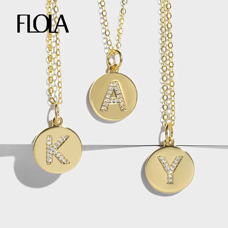 FLOLA Polish Gold Plated Initial Necklace for Women Copper CZ 26 Letters Name Necklaces Simple Birthday Jewelry Gifts nkep15