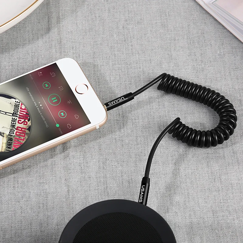 Аудиокабель Jack 3 5 мм для AUX кабель USAMS Hi-Fi стерео пружинный Aux iPhone акустические