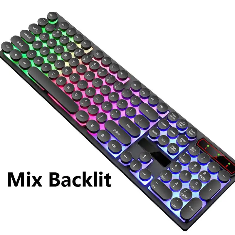 Mix Backlit - Black Ретро стимпанк игровая клавиатура для настольного компьютера ПК Mac компьютера USB Проводная эргономичная клавиатура светодиодный круглый колпачок с подсветкой - Цвет: Mix Backlit - Black