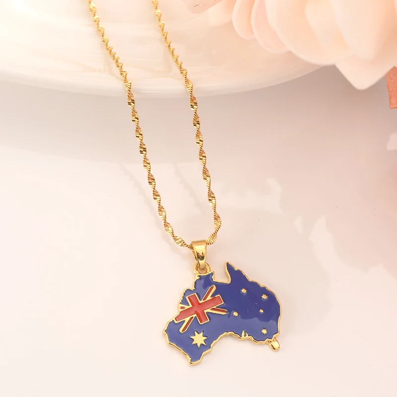 Золотой кулон в форме флага с австралийской картой ожерелье для женщин девочек