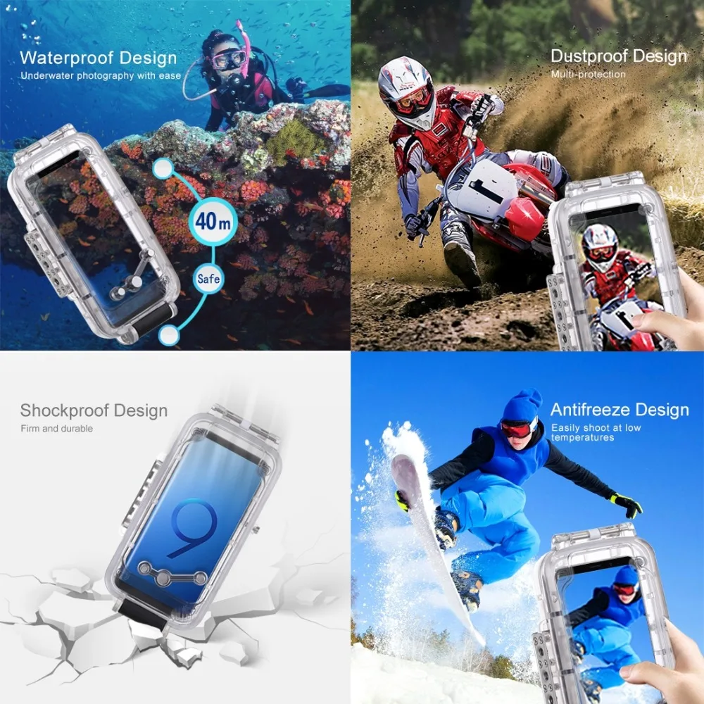 PULUZ 40 м/130 футов защитный чехол для телефона подводного дайвинга Galaxy S9/S9 + съемки