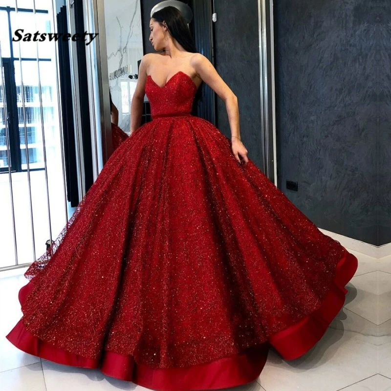 

Dark Red Lace Sequins Evening Dresses V Neck Floor Length Ball Gown Formal Women Prom Gowns Elegant Long Party Dresses Lace Up