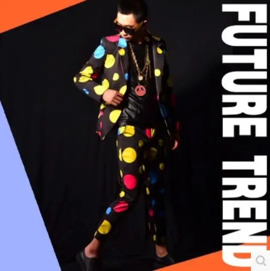 S-5XL! 2017 (костюм + Штаны) для Мужчин's Новая одежда тонкий певец ds dj мужской Цвет