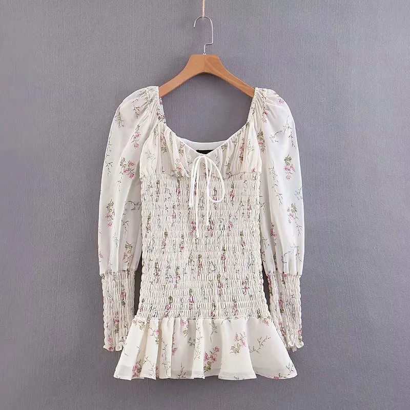 Летнее пляжное шифоновое короткое платье повседневное богемное с длинным пышным