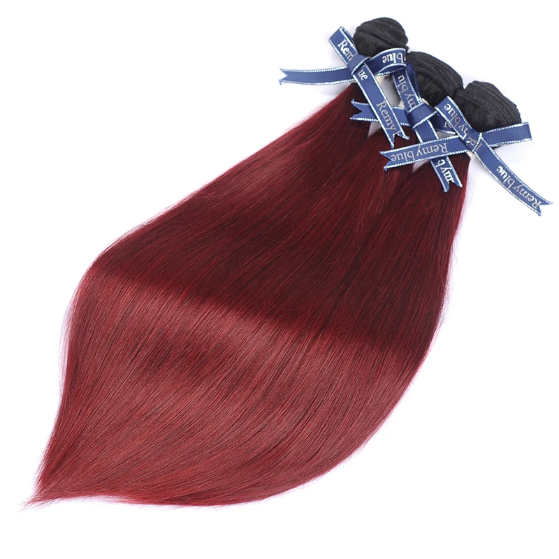 Remyblue Ombre 1B 99J красные бордовые человеческие волосы 3 пучка s с закрытием прямые
