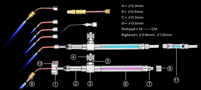 Газовый мини-фонарь HHO для пайки кислородом сварочный пистолет с 5 насадками