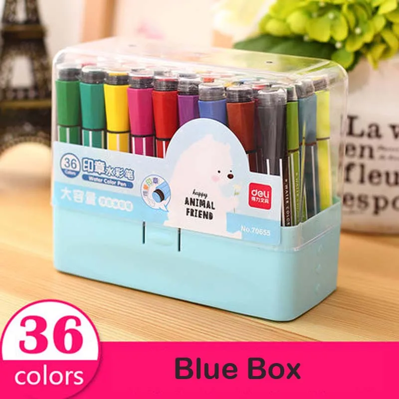 36 colors Blue Box 1 комплект с двойной головкой, детские моющиеся акварельные ручки с принтом, подарок на день рождения, вечерние украшения - Цвет: 36 colors Blue Box